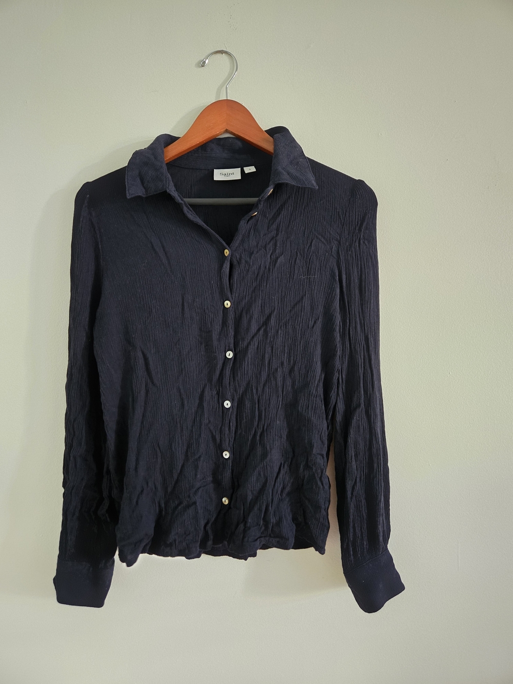 Saint Tropez Dark Navy Crinkle Gaze Button Shirt